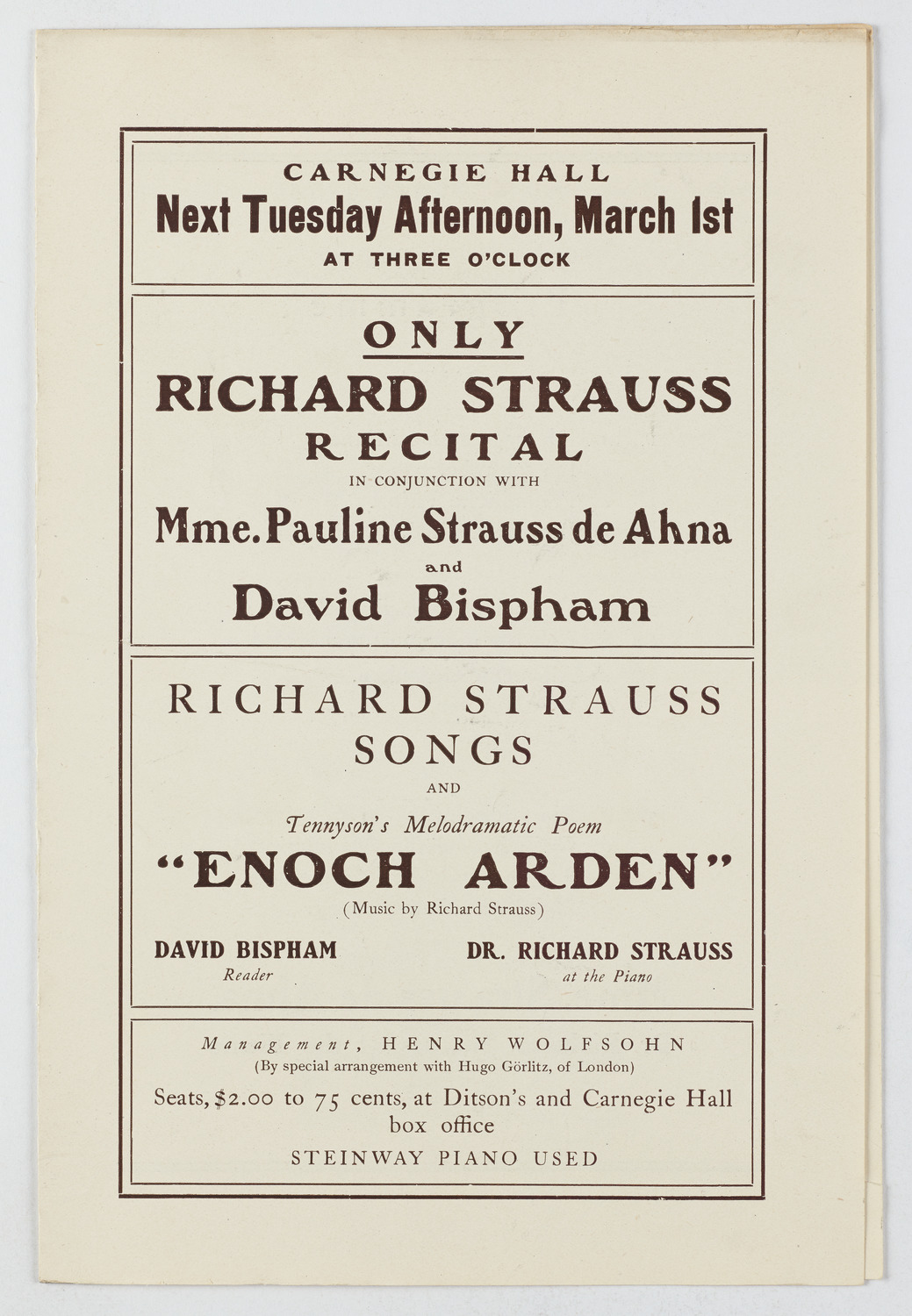 Richard Strauss with Pauline Strauss de Ahna and David Bispham, March 1, 1904