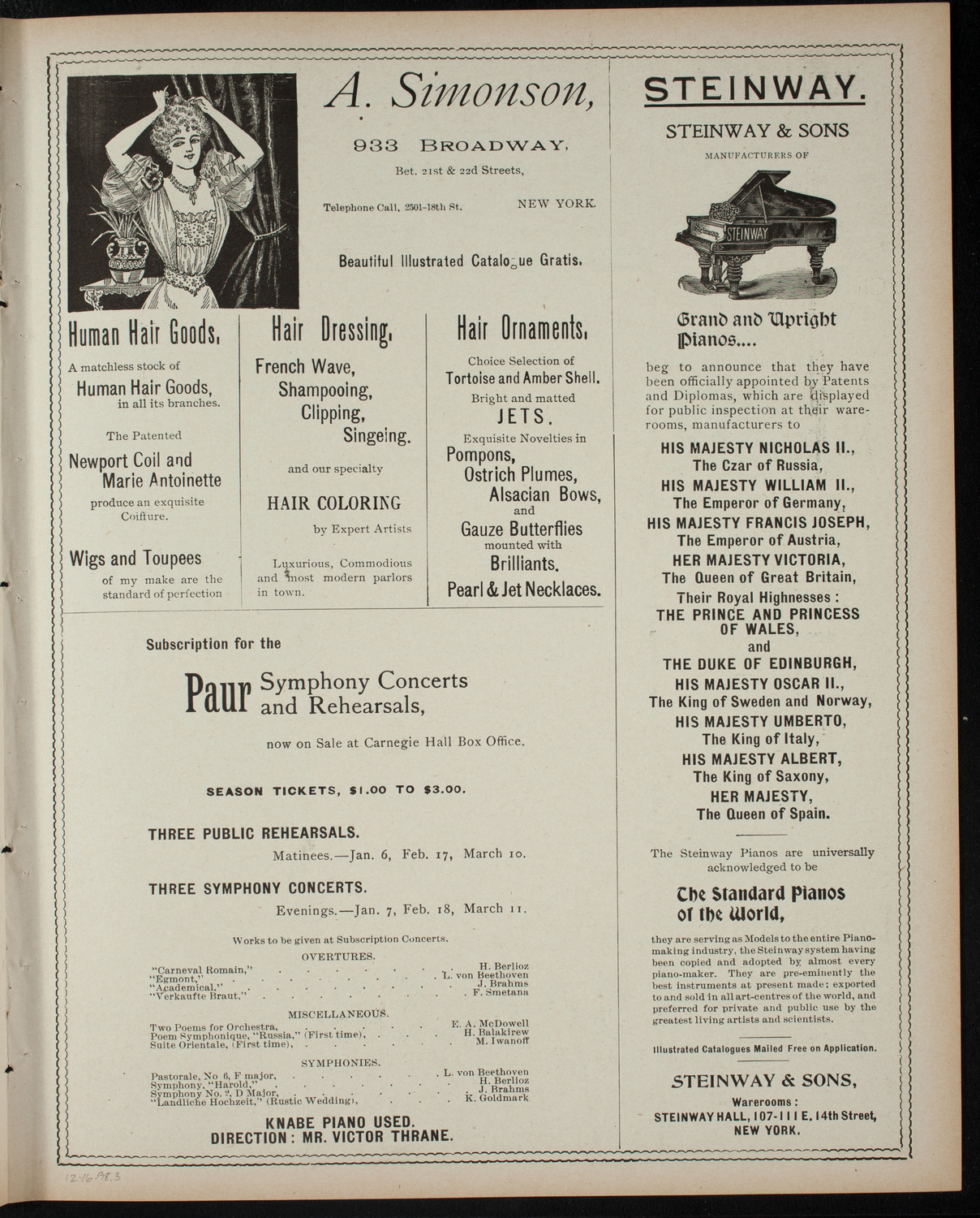 Amateur Comedy Club, December 16, 1898, program page 5