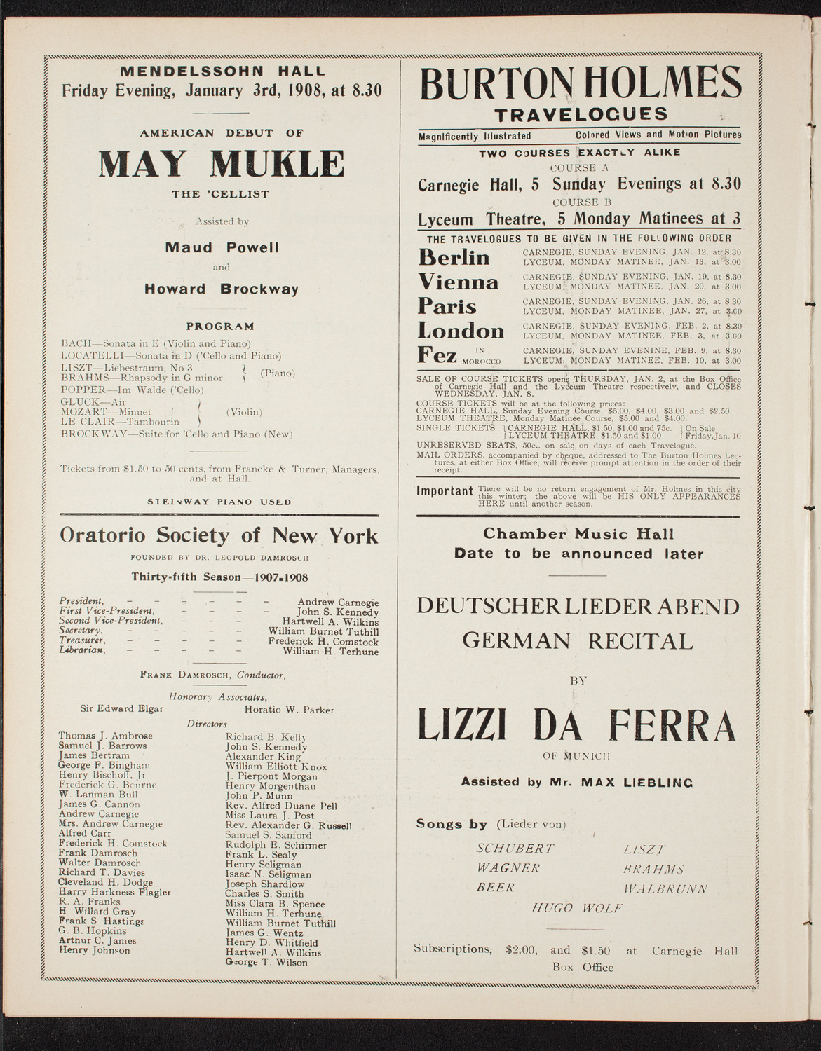 Musical Art Society of New York, December 19, 1907, program page 10