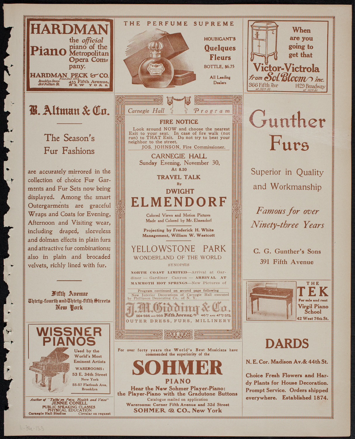 Elmendorf Lecture: Yellowstone Park, November 30, 1913, program page 5