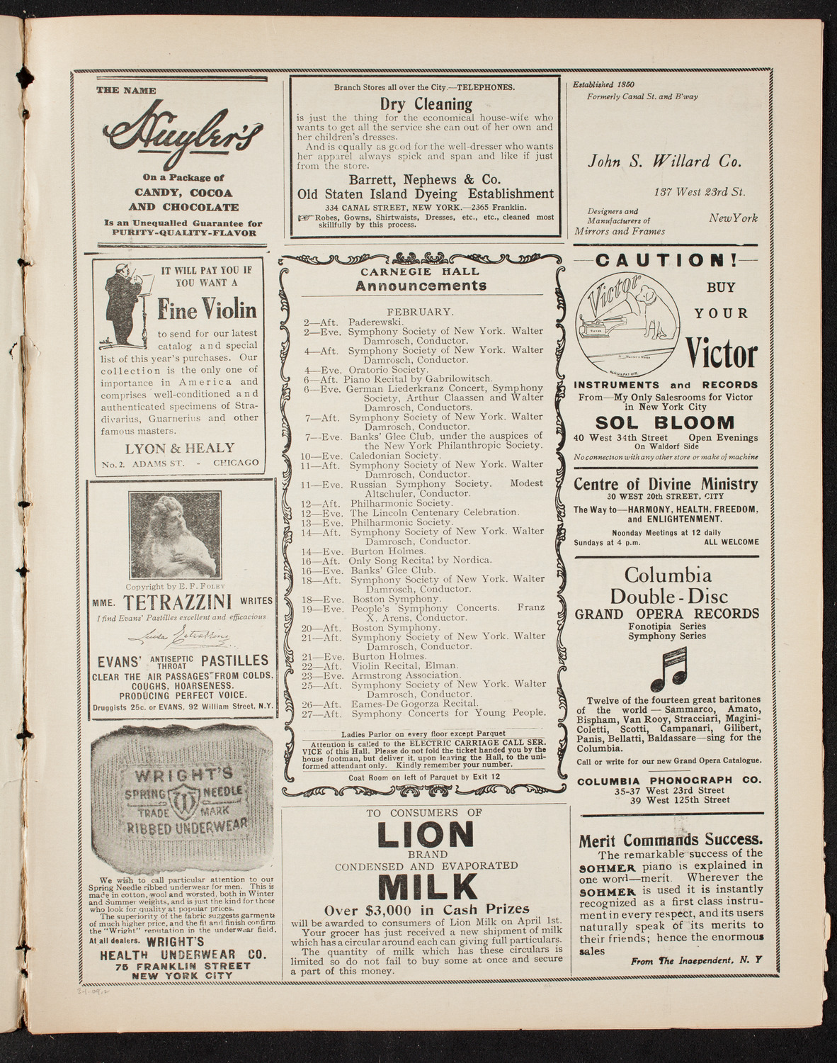 Ben Greet Players with New York Symphony Orchestra: Mendelssohn Centennial Festival, February 1, 1909, program page 3