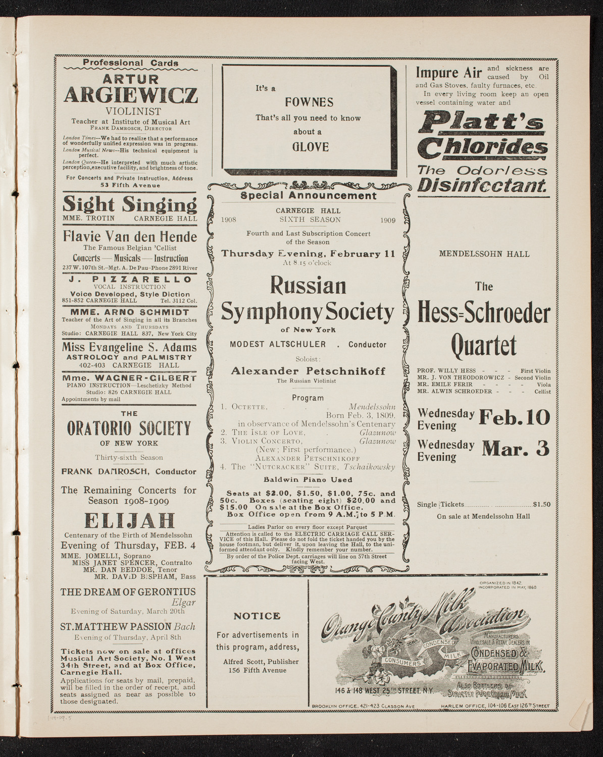 Russian Symphony Society of New York, January 14, 1909, program page 9