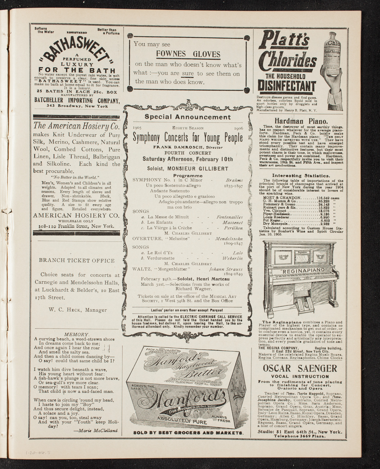 New York Philharmonic, January 20, 1906, program page 9