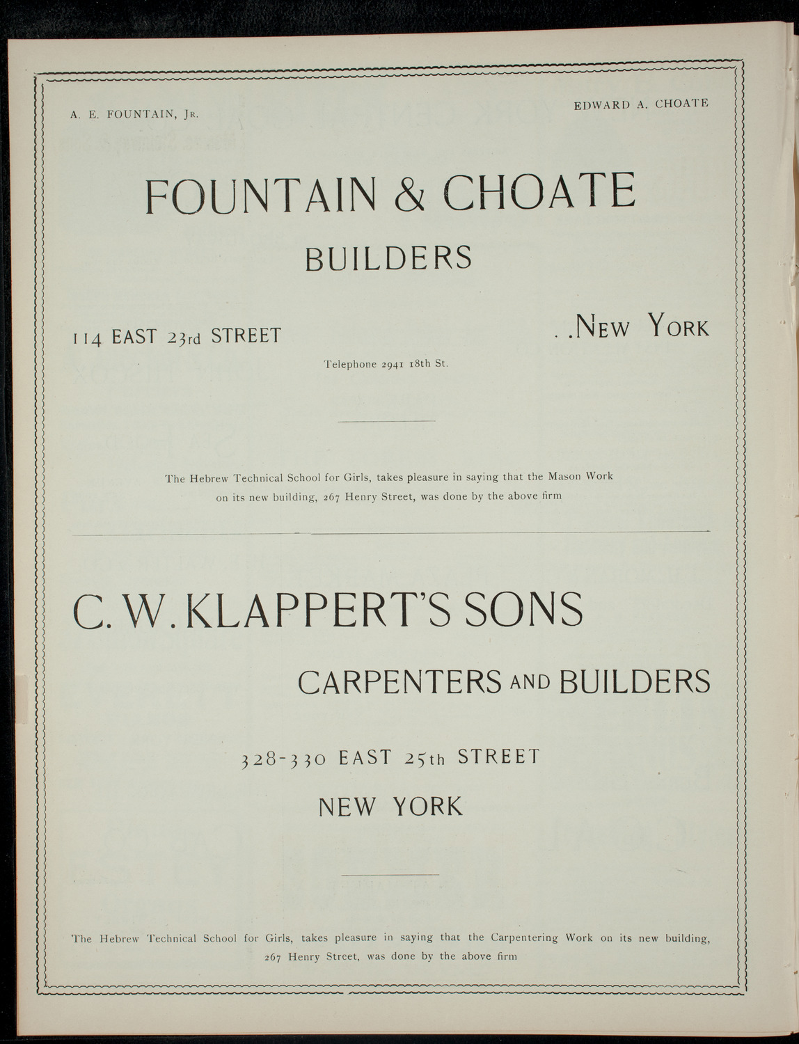 Children's Entertainment for the Benefit of the Hebrew Technical School for Girls: The Children's Theatre, December 28, 1900, program page 4