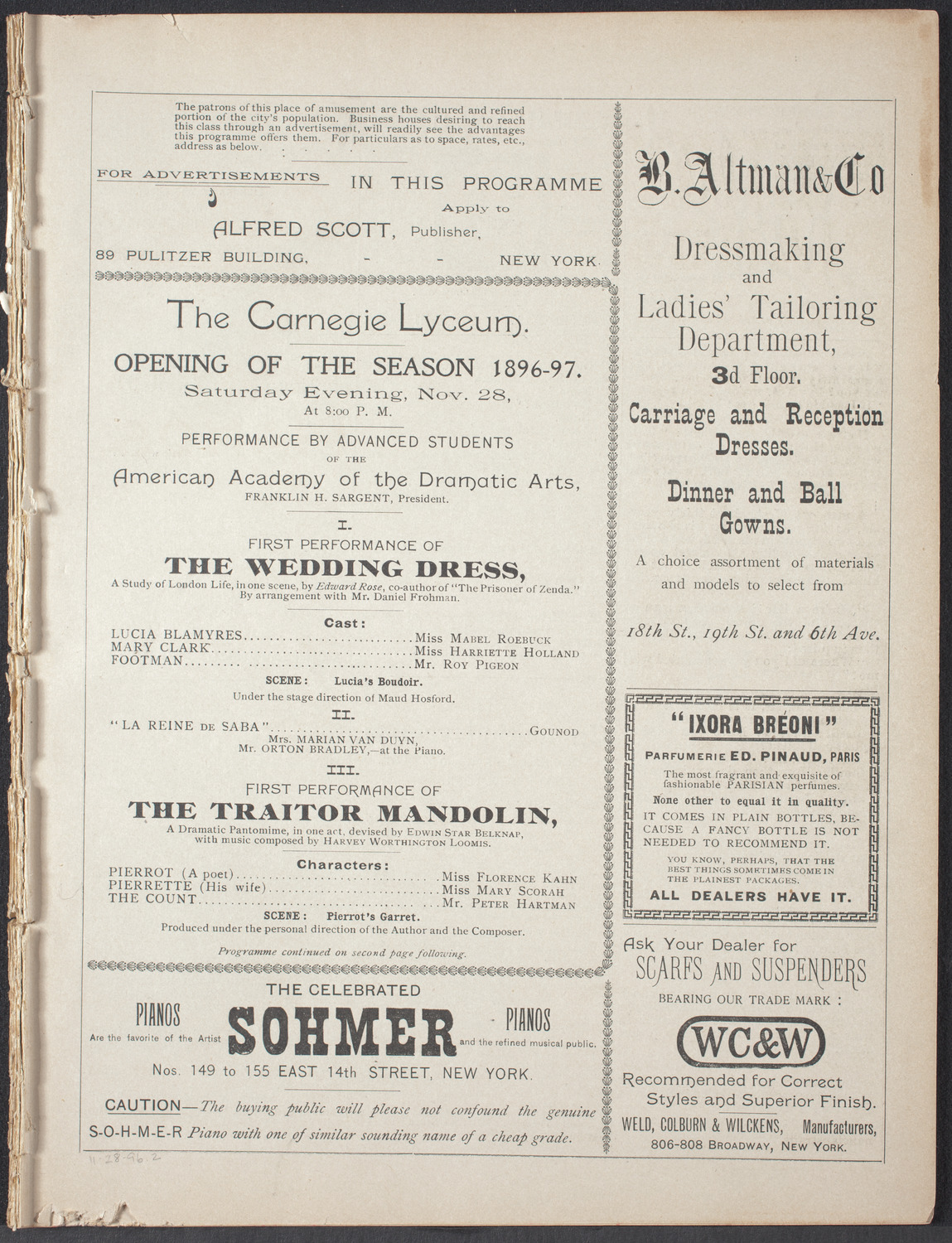 American Academy of Dramatic Arts, November 28, 1896, program page 3