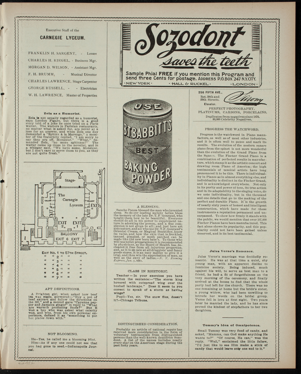 Alice in Wonderland, April 10, 1899, program page 3