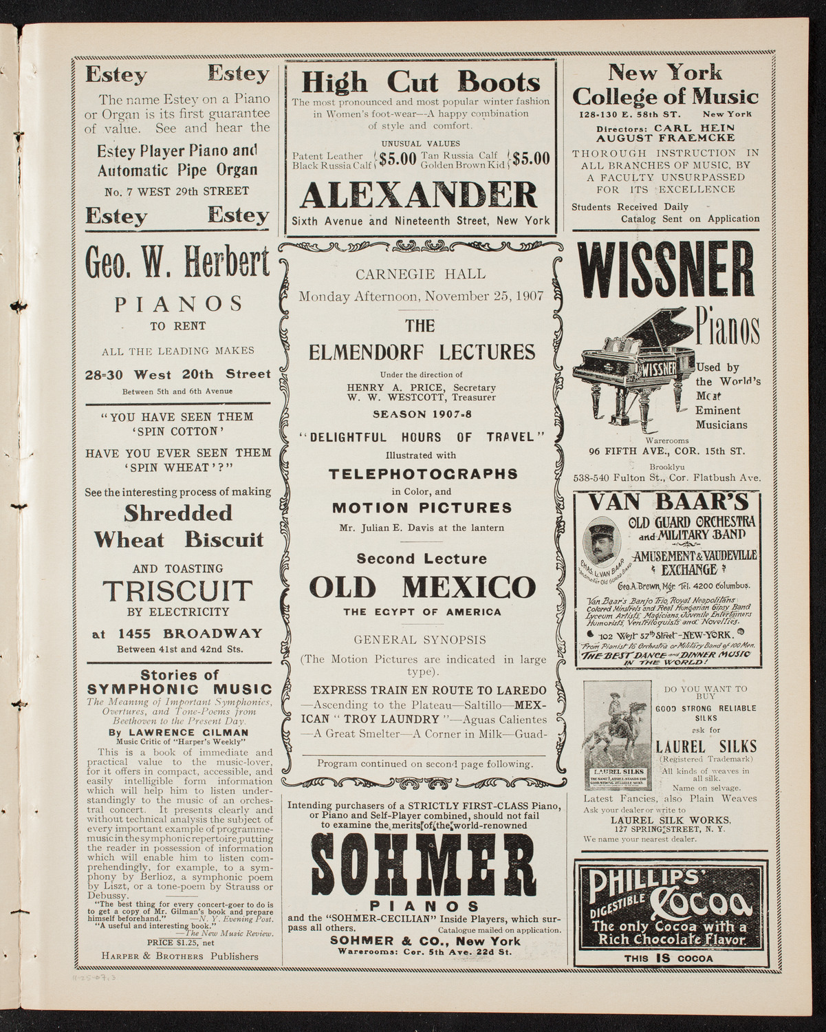 Elmendorf Lecture: Old Mexico, November 25, 1907, program page 5