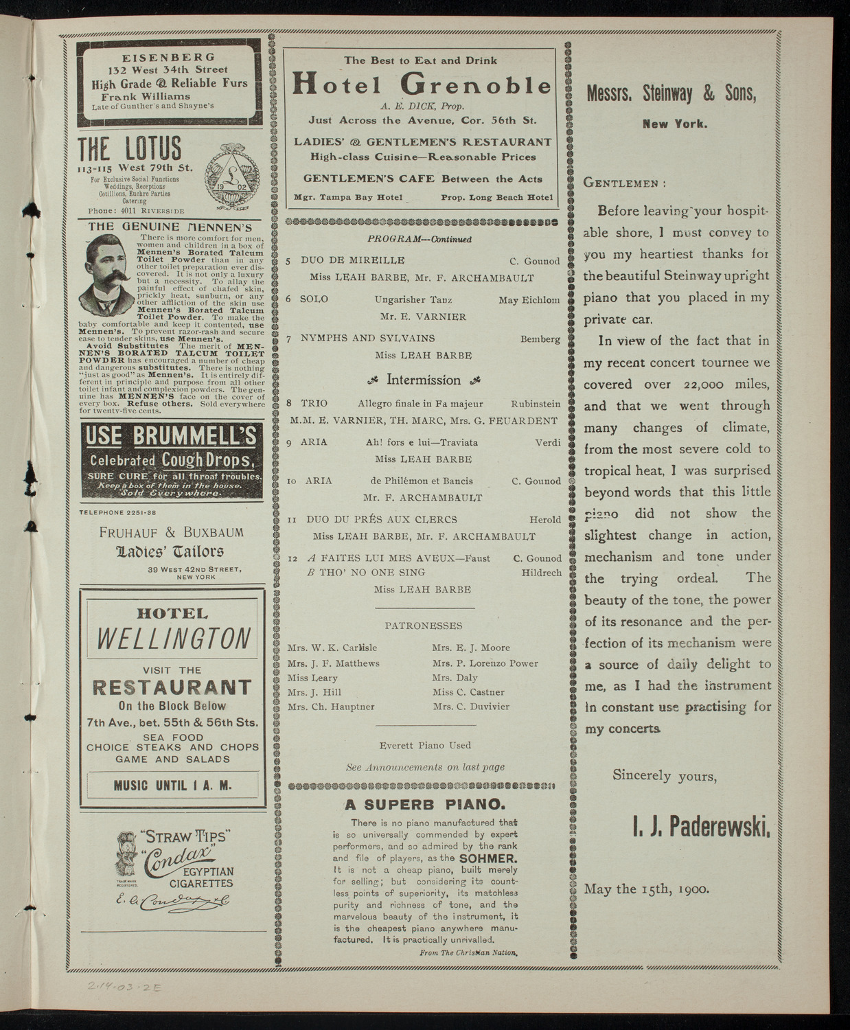 Leah Barbe and Others, February 14, 1903, program page 3