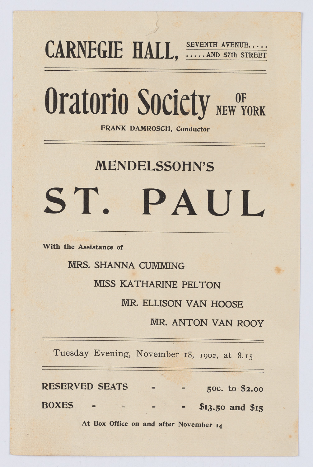 Oratorio Society of New York, November 18, 1902