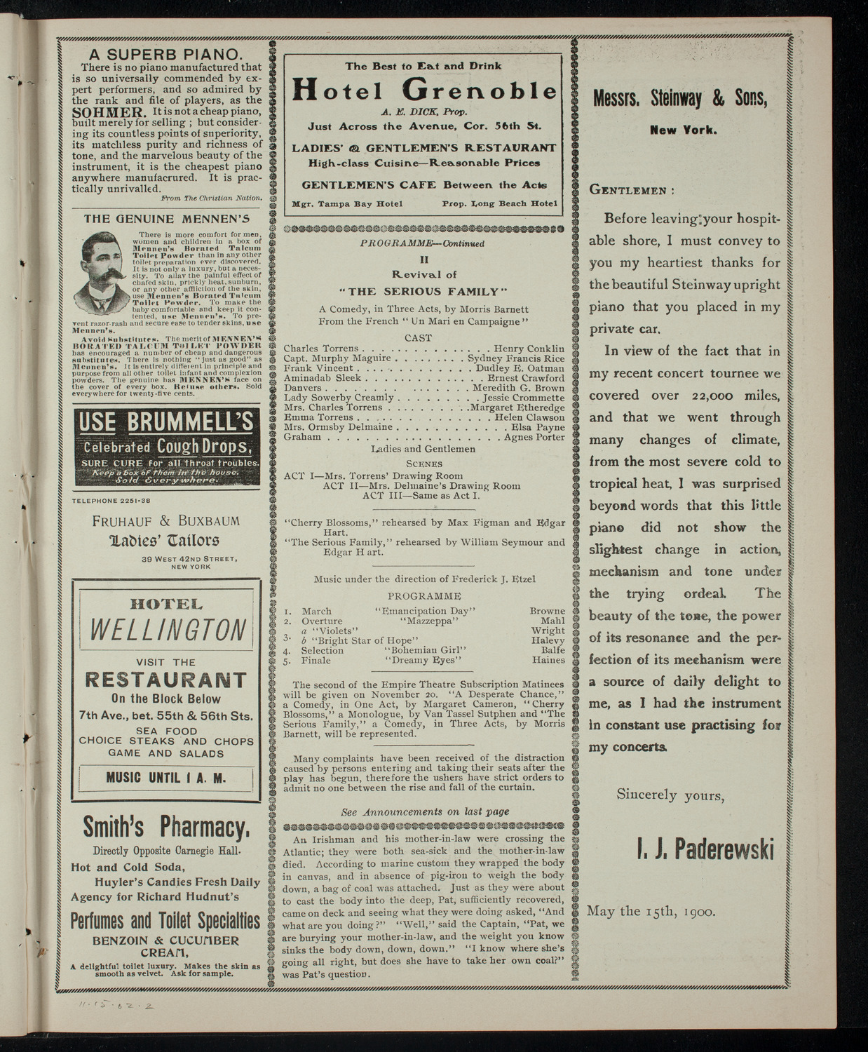 Academy Stock Company of the American Academy of Dramatic Arts/Empire Theatre Dramatic School, November 15, 1902, program page 3