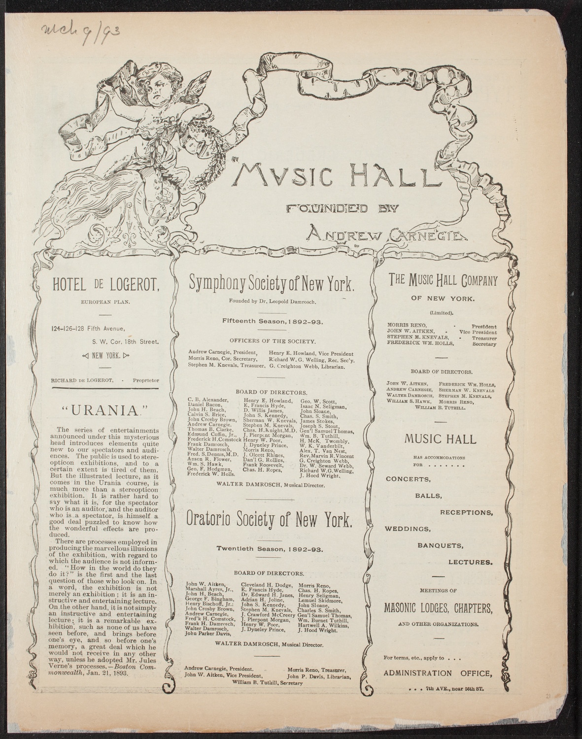 Frederic Dean Explanatory Lecture, March 9, 1893, program page 1