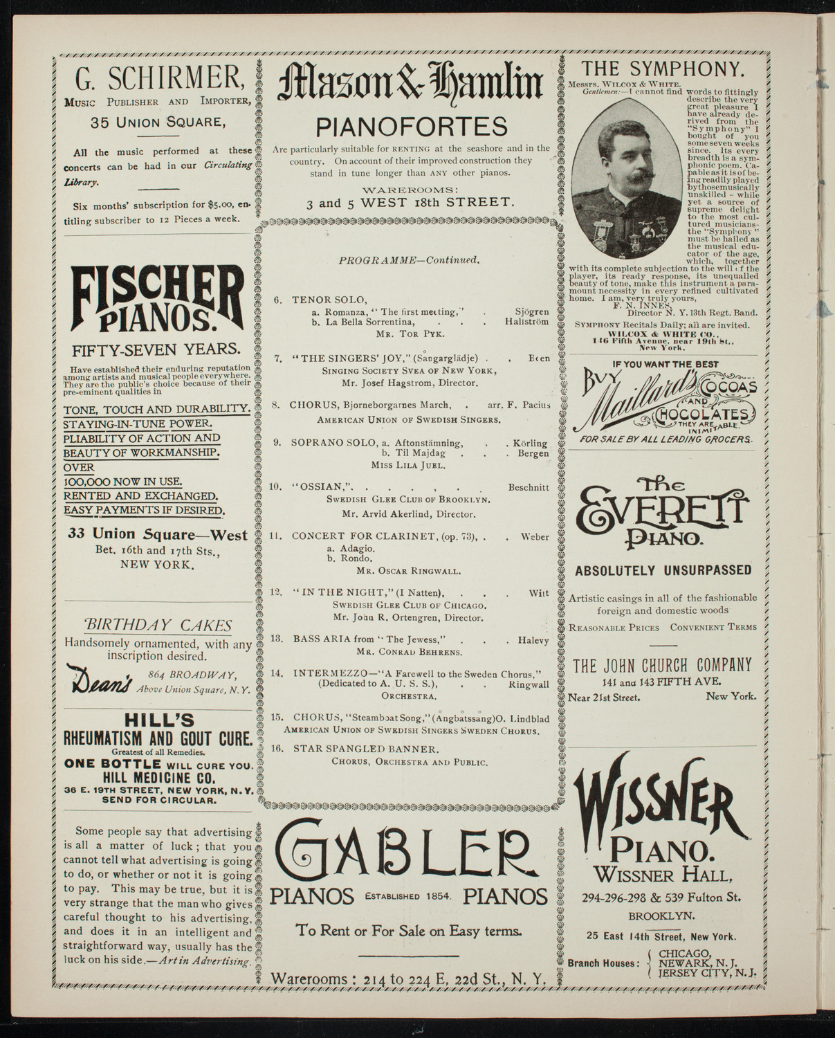 American Union of Swedish Singers, June 2, 1897, program page 6