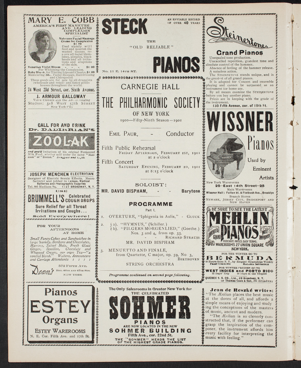 New York Philharmonic, February 1, 1901, program page 4