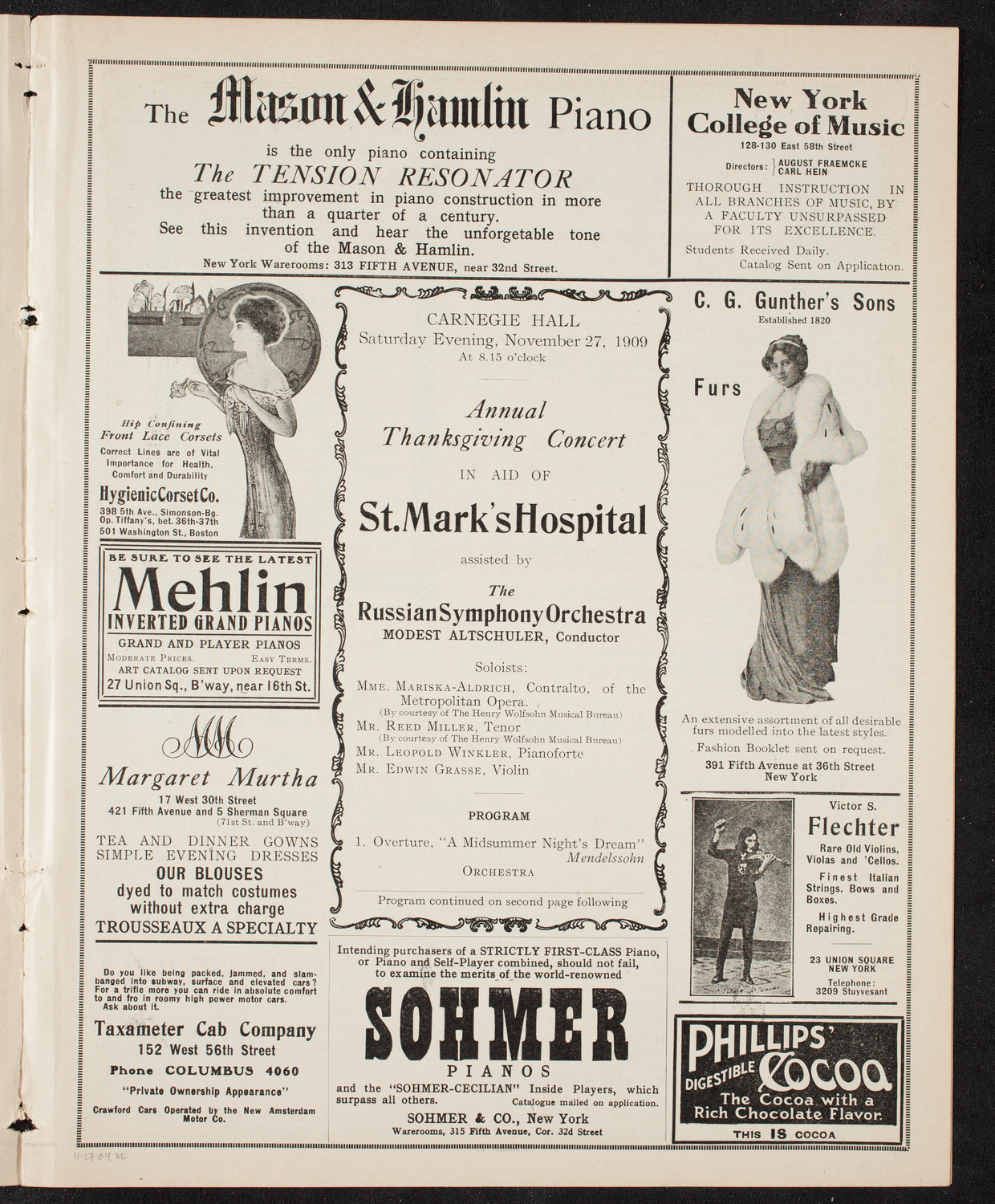 Benefit: St. Mark's Hospital, November 27, 1909, program page 5