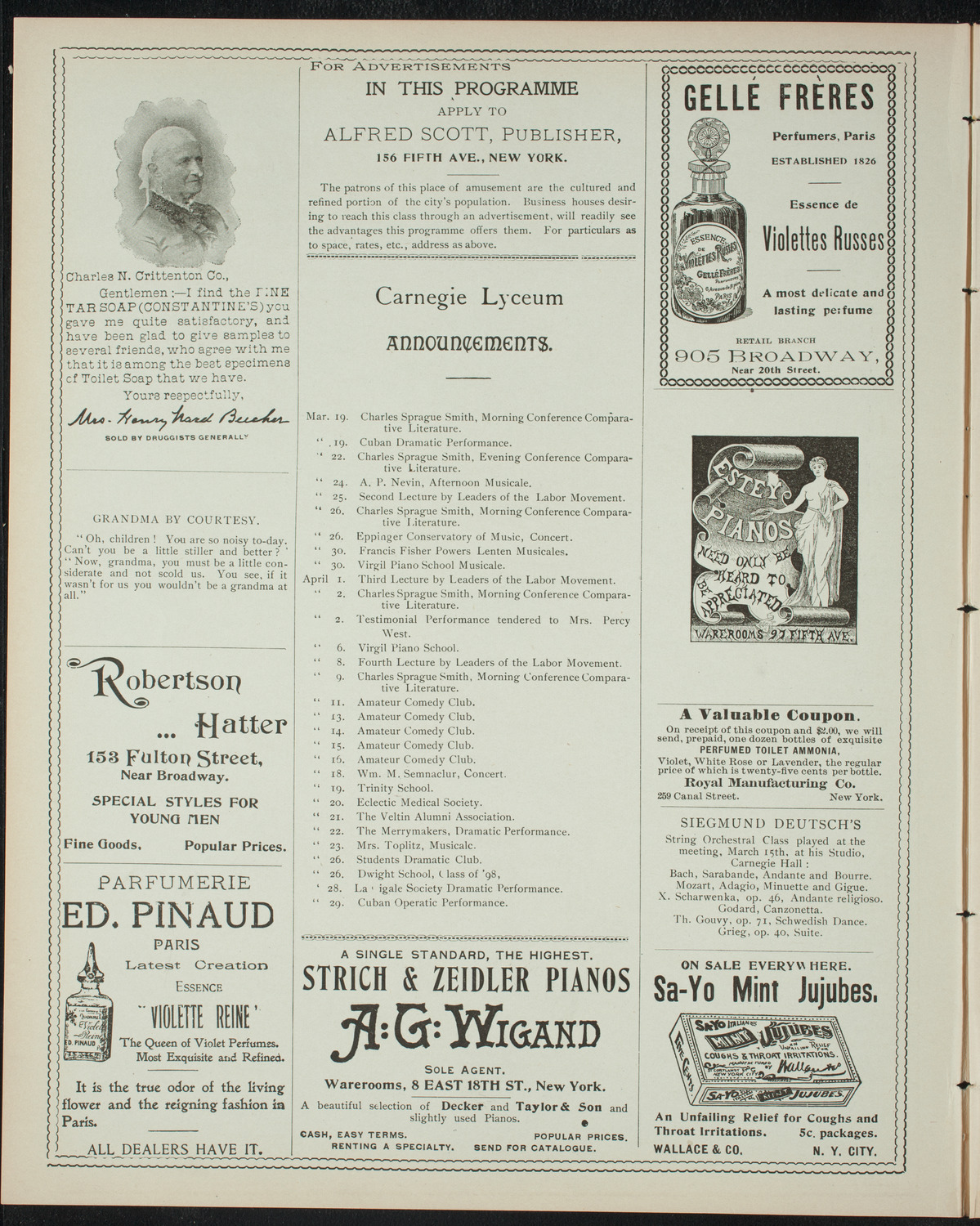 The People's Institute/ Lecture: Labor Problems, March 18, 1898, program page 2