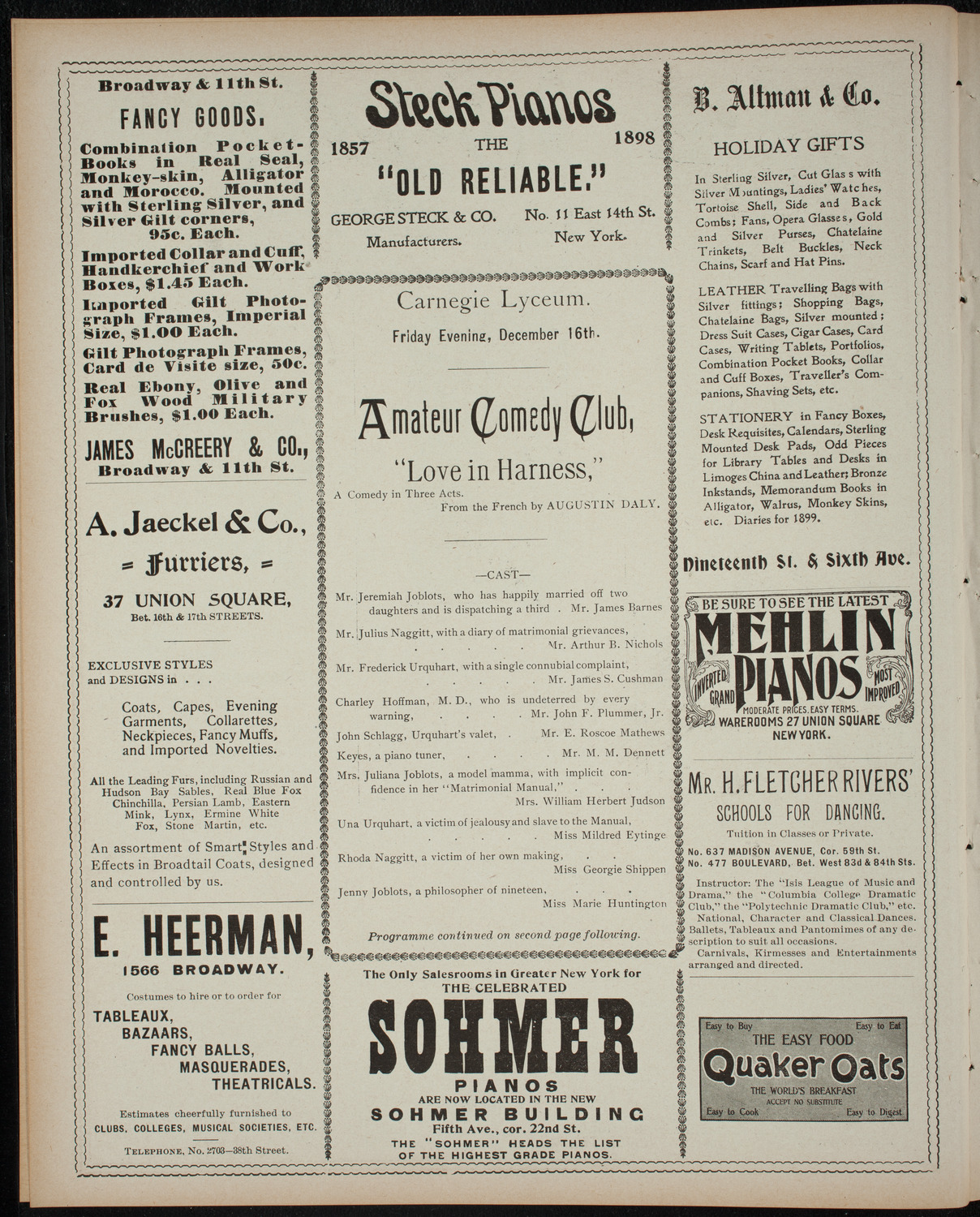 Amateur Comedy Club, December 16, 1898, program page 4