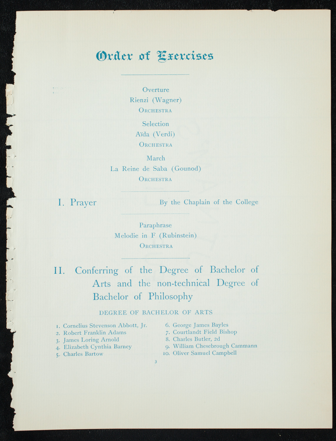 Graduation: Columbia College, June 10, 1891, program page 3