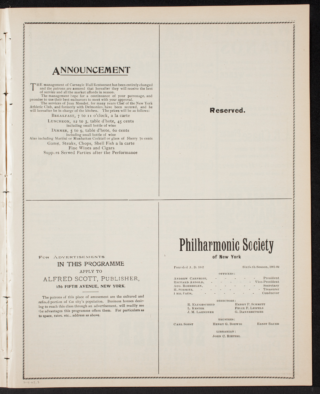 Memorial: Gunnar Wennerberg, May 4, 1902, program page 5