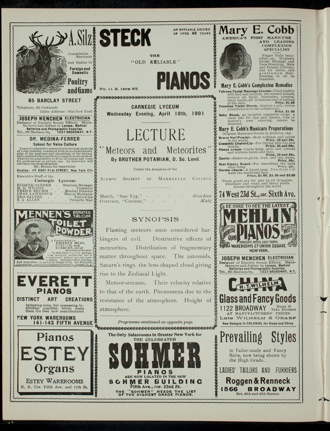 Lecture by Brother Potamian, D. Sc. Lond., April 10, 1901, program page 2