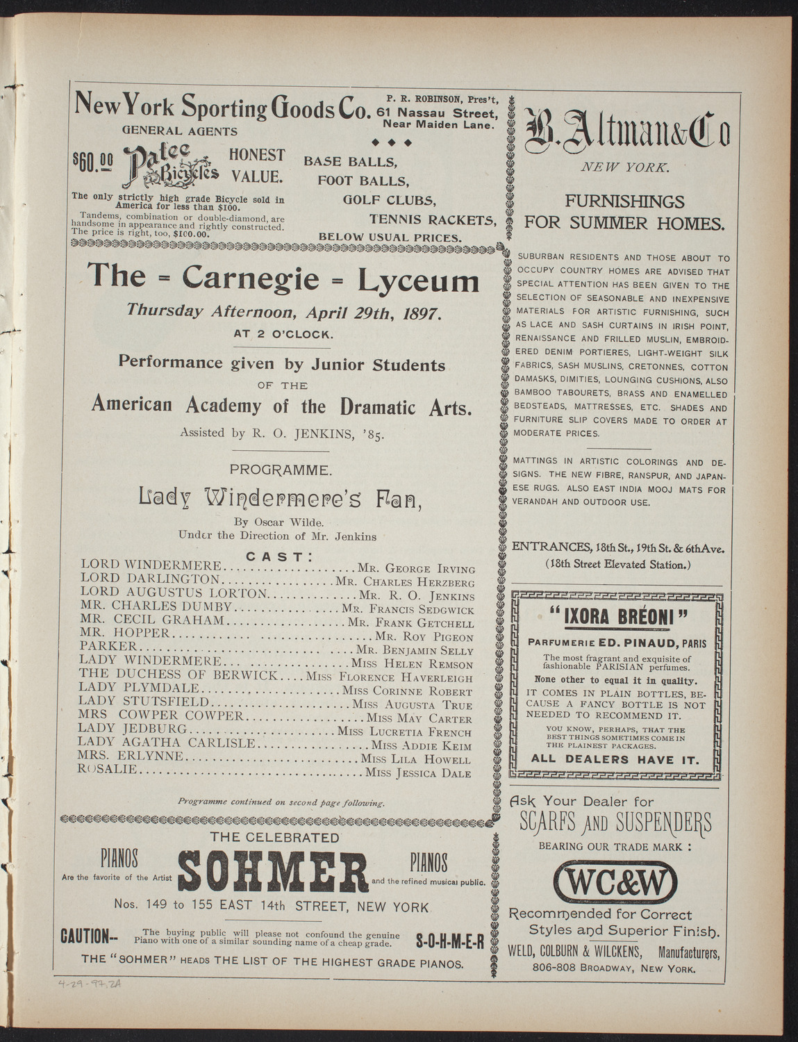 American Academy of Dramatic Arts, April 29, 1897, program page 3