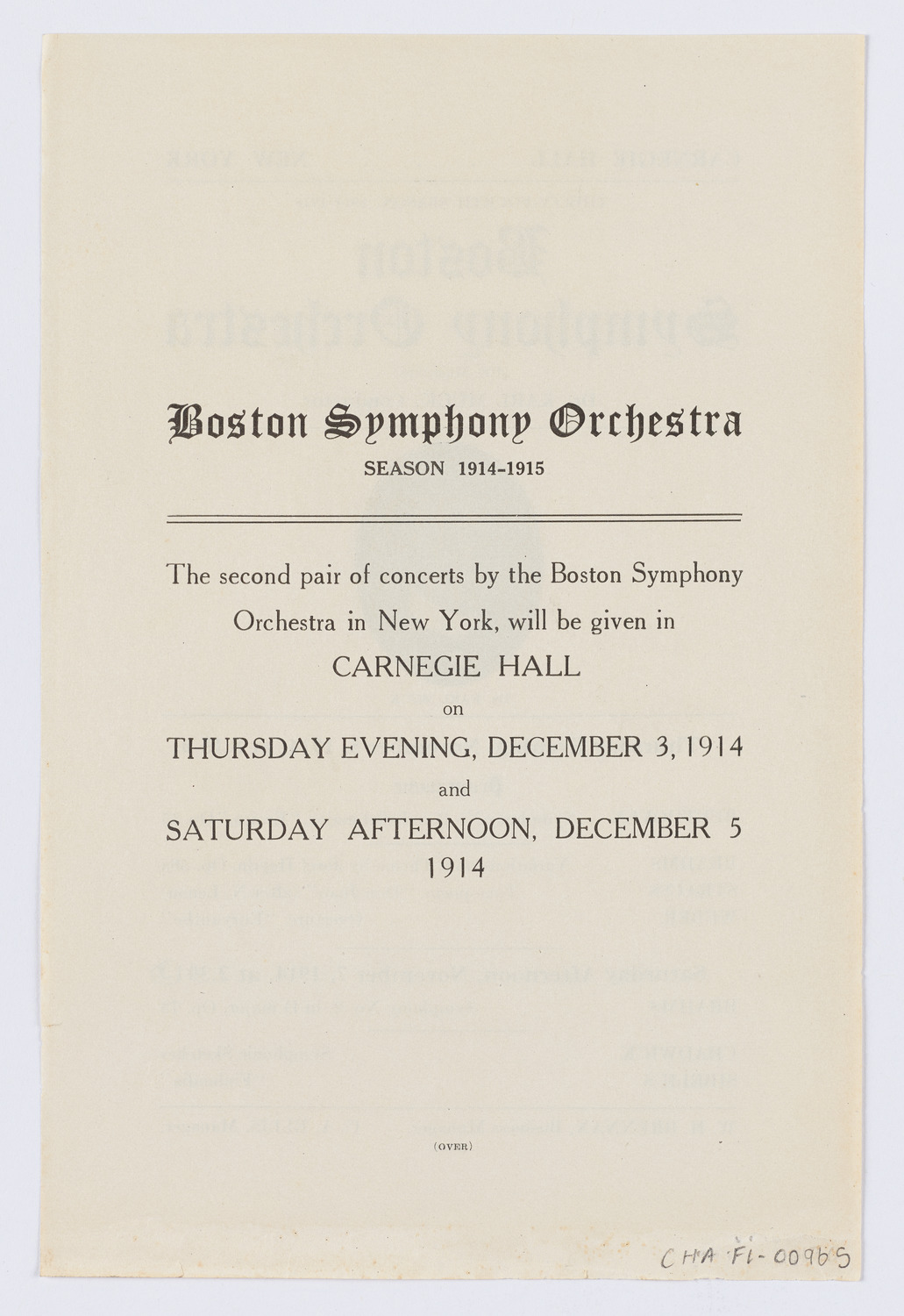 Boston Symphony Orchestra, November 1914