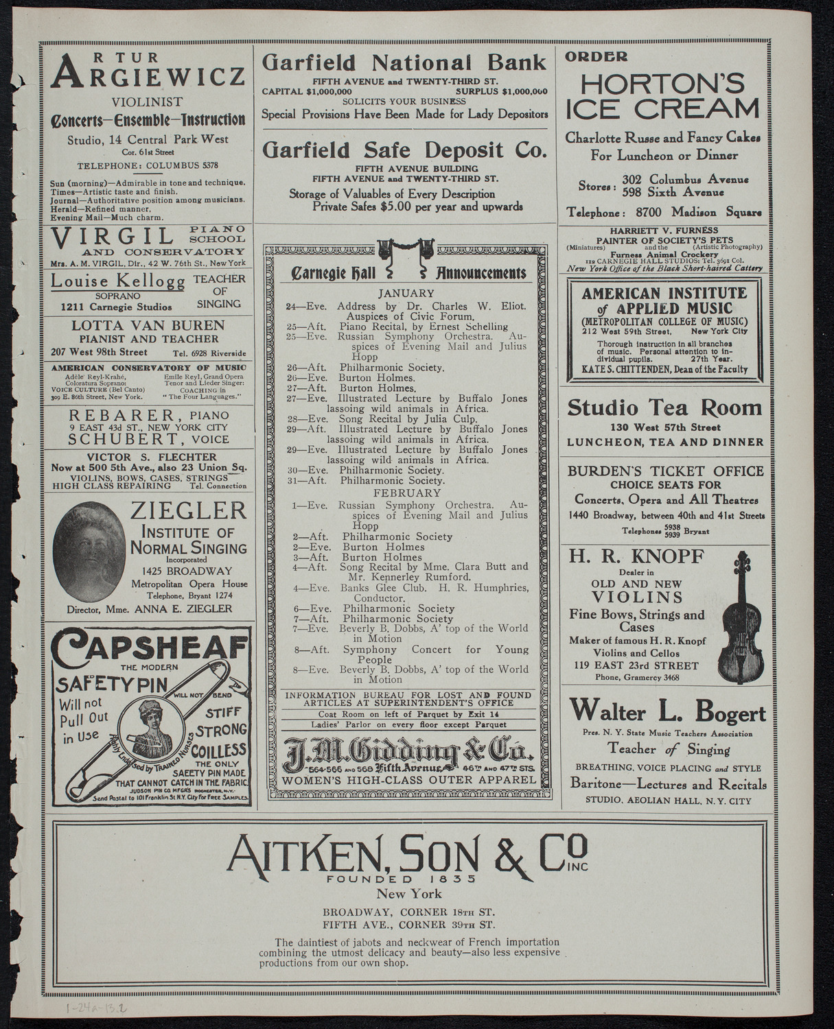 New York Philharmonic, January 24, 1913, program page 3