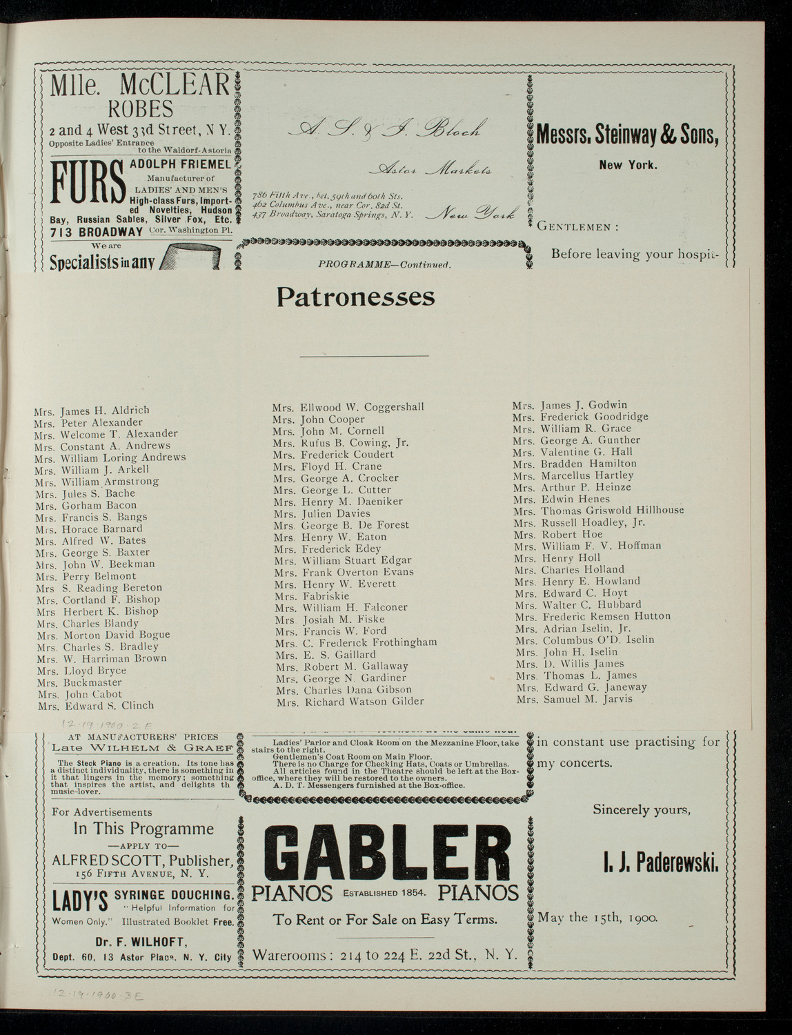 Columbia Sophomore Dramatic Society, December 19, 1900, program page 3