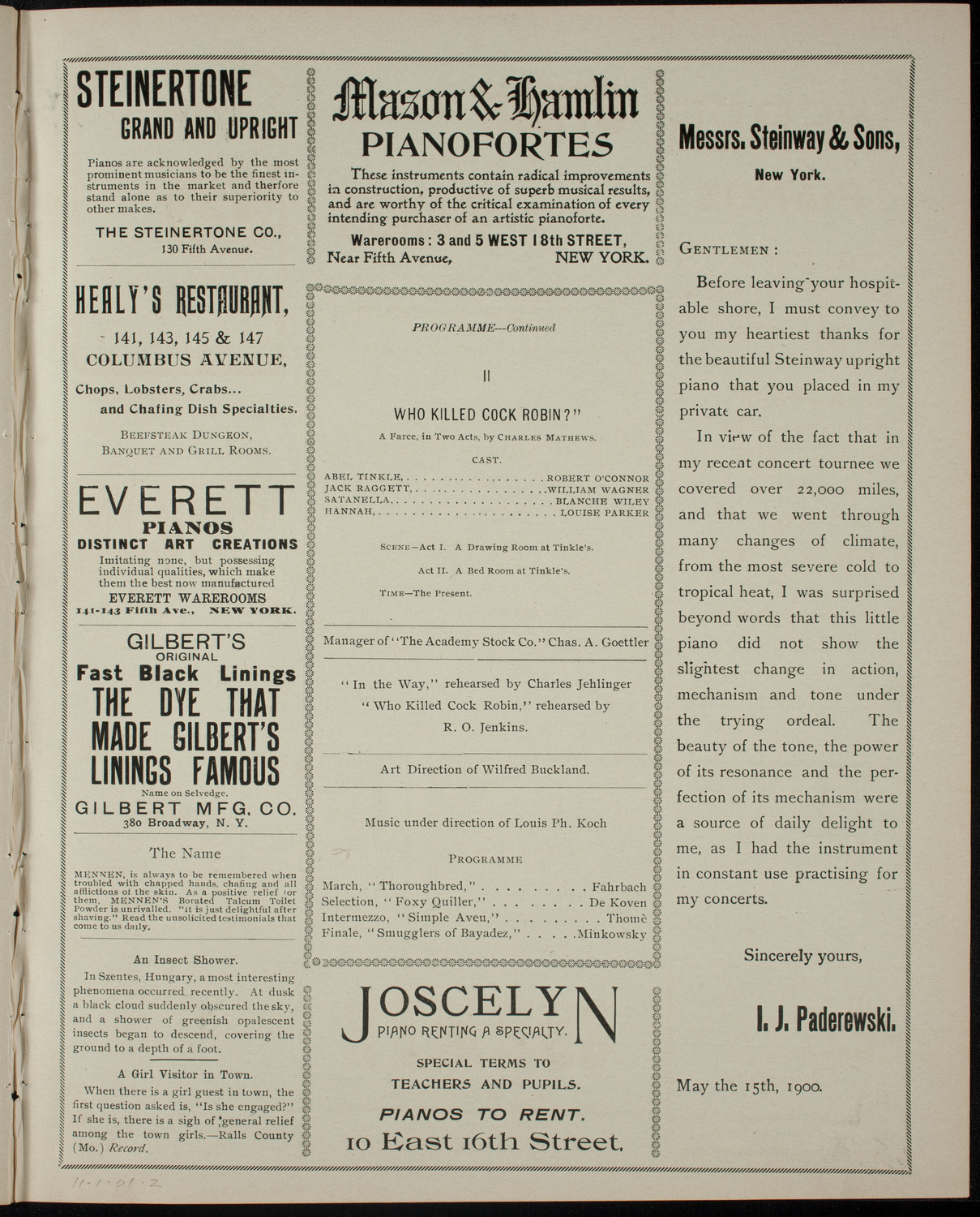 Academy Stock Company of the American Academy of Dramatic Arts and Empire Theatre Dramatic School, November 1, 1901, program page 3