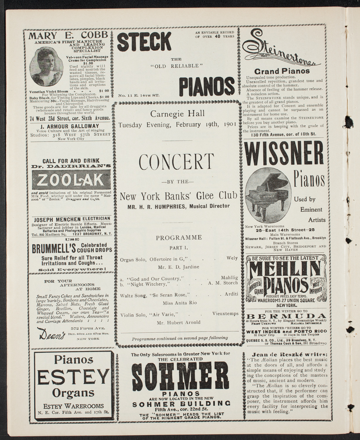 New York Banks' Glee Club, February 19, 1901, program page 4
