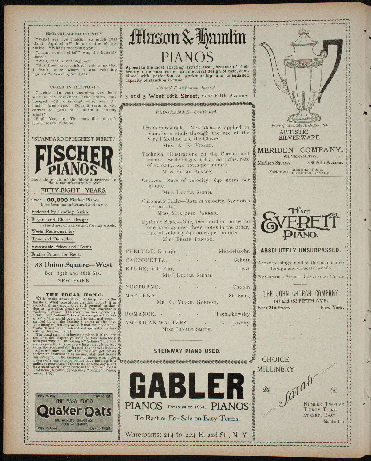 Students of the Virgil Piano School, November 29, 1898, program page 6