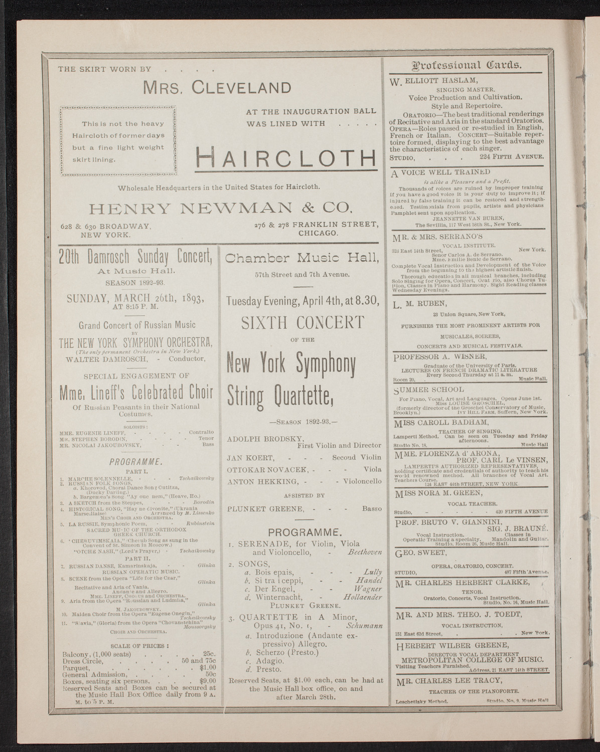 New York Philharmonic, March 25, 1893, program page 2