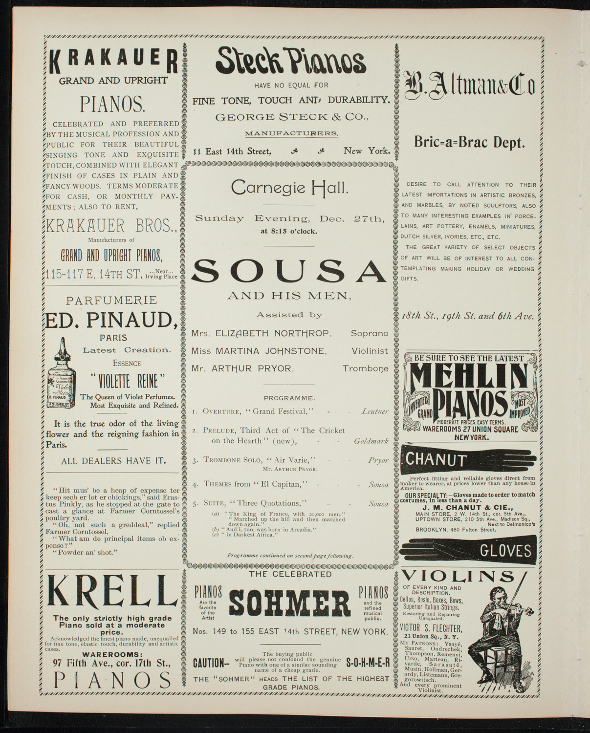 Sousa and His Men, December 27, 1896, program page 4