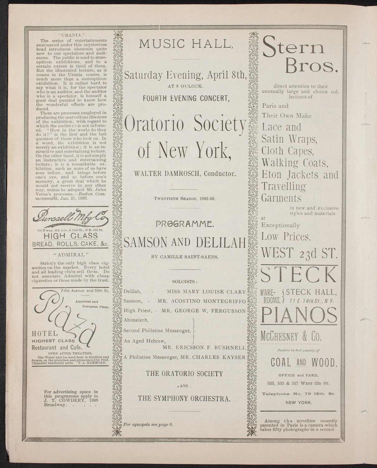 Oratorio Society of New York, April 8, 1893, program page 4