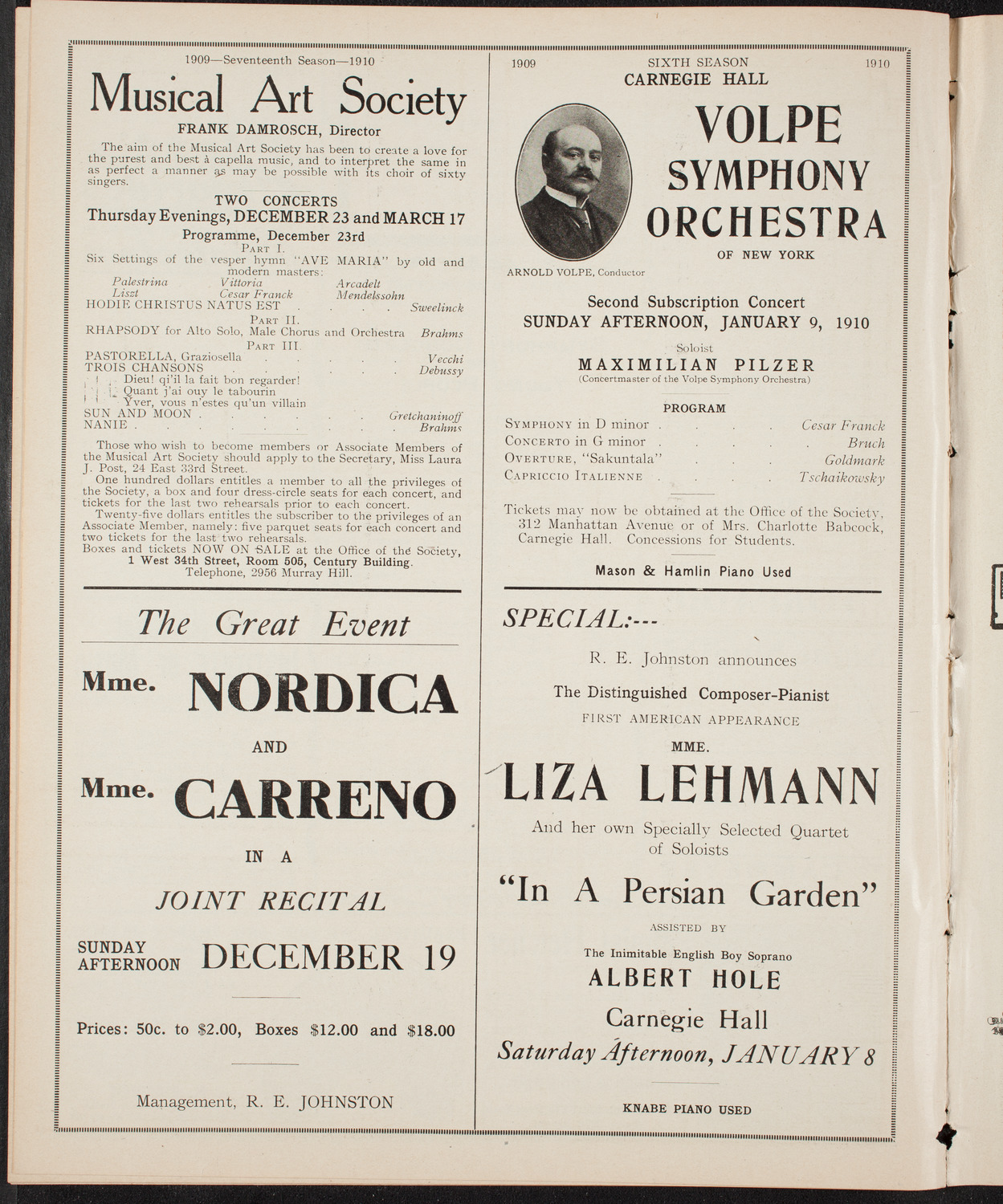 Elmendorf Lecture: At the Gates of the East, December 5, 1909, program page 10