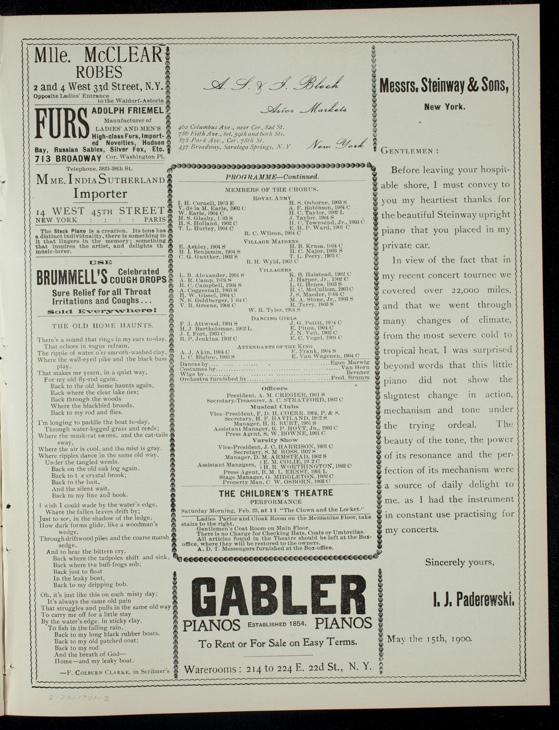 The Columbia University Musical Society, February 20, 1901, program page 3