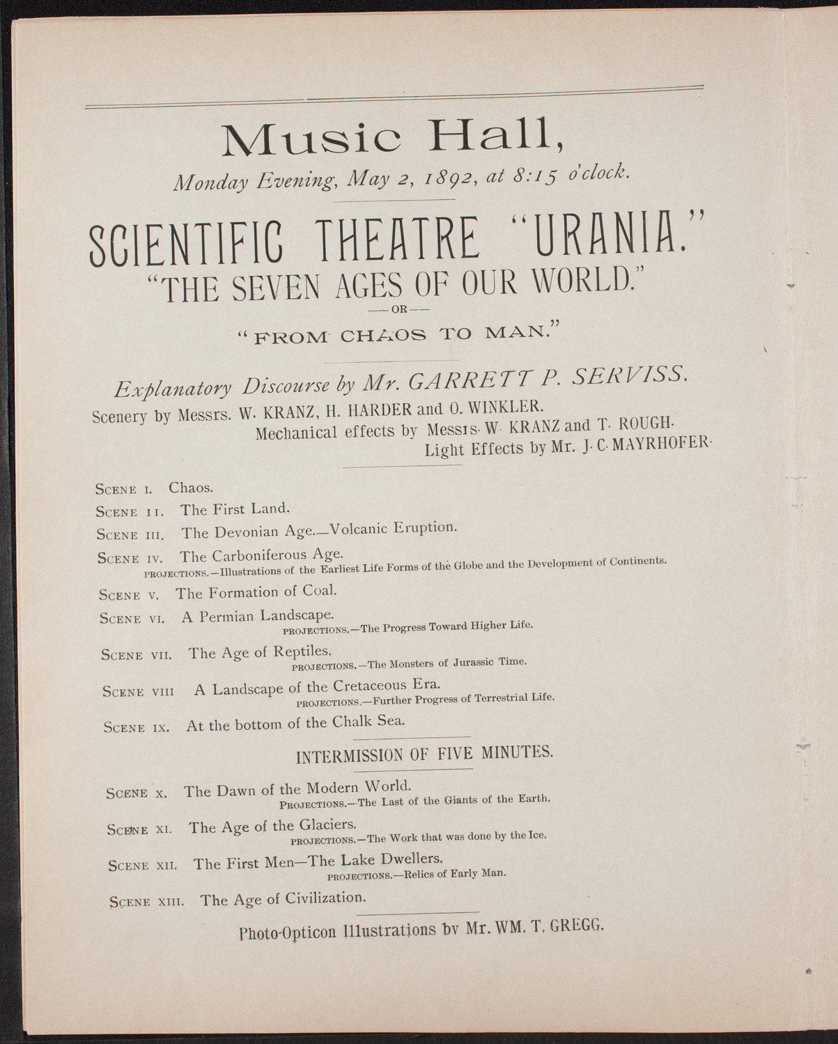 Urania Scientific Theatre, May 2, 1892, program page 6