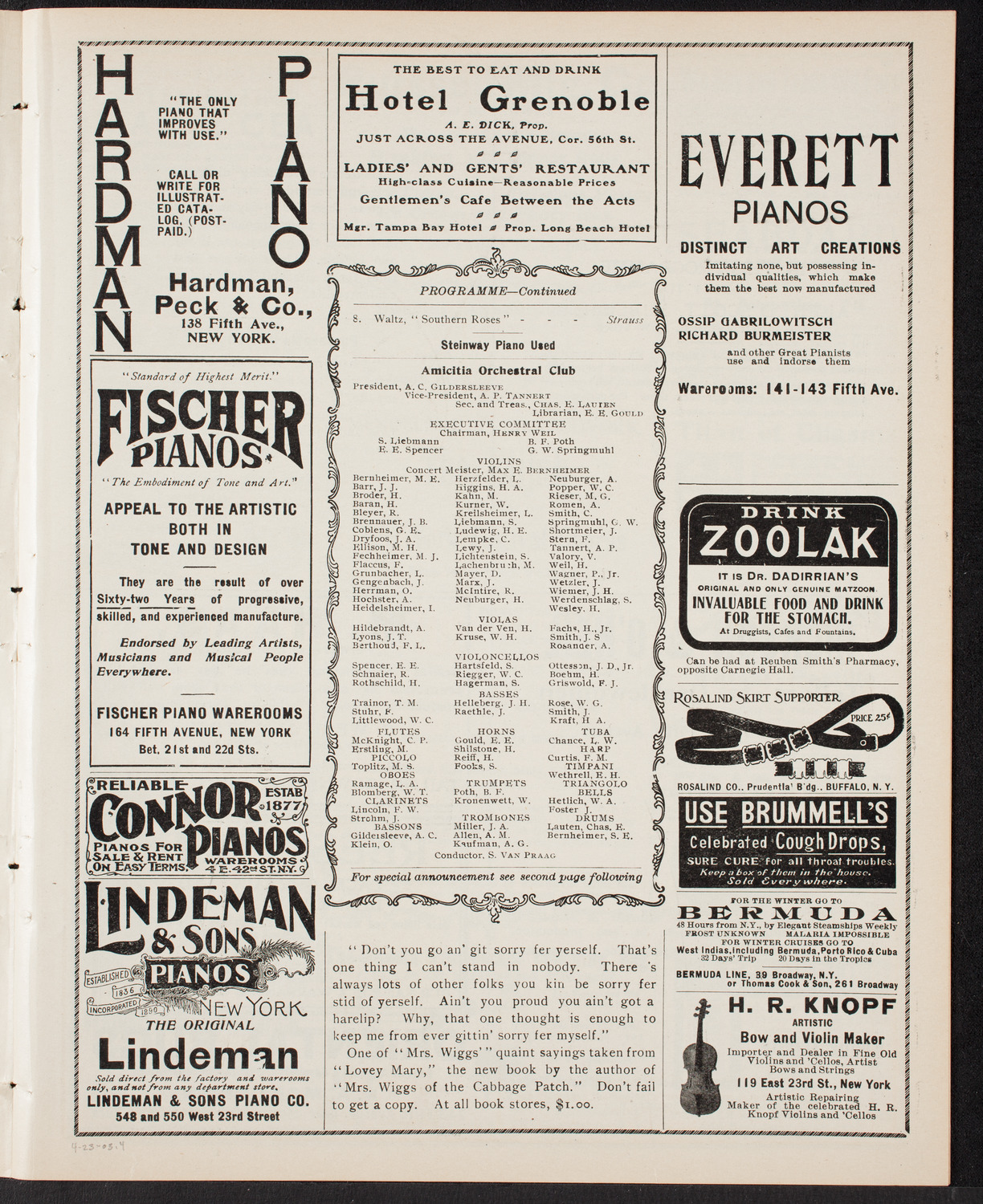 Amicitia Orchestral Club, April 24, 1903, program page 7