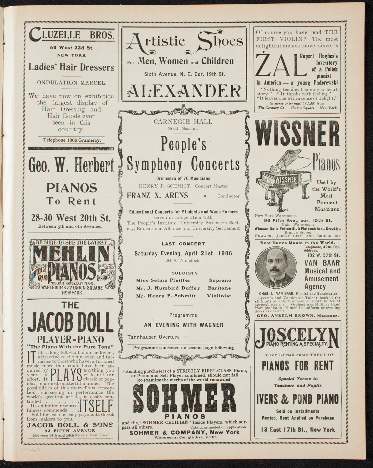 People's Symphony Concert, April 21, 1906, program page 5