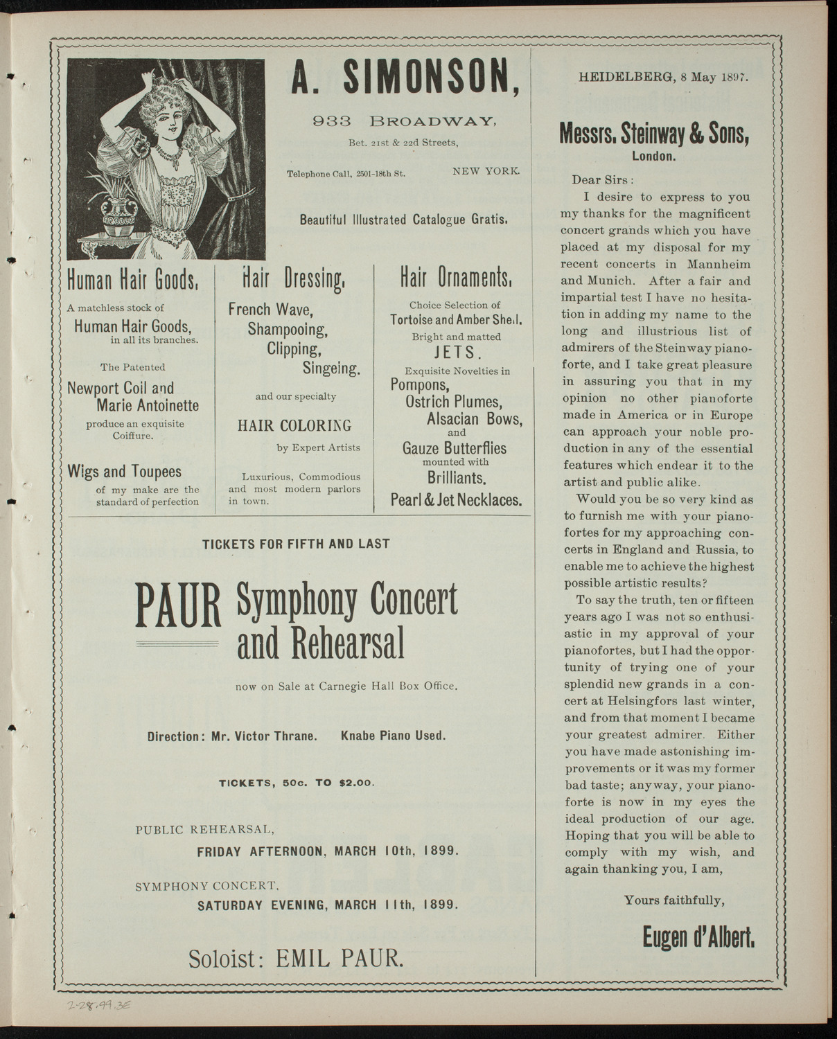 Columbia University Musical Society, February 28, 1899, program page 5