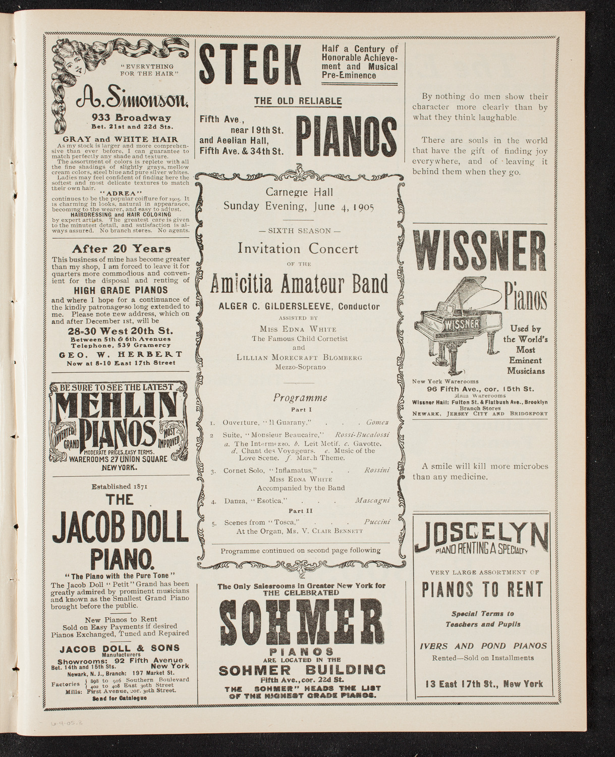 Amicitia Amateur Band, June 4, 1905, program page 5