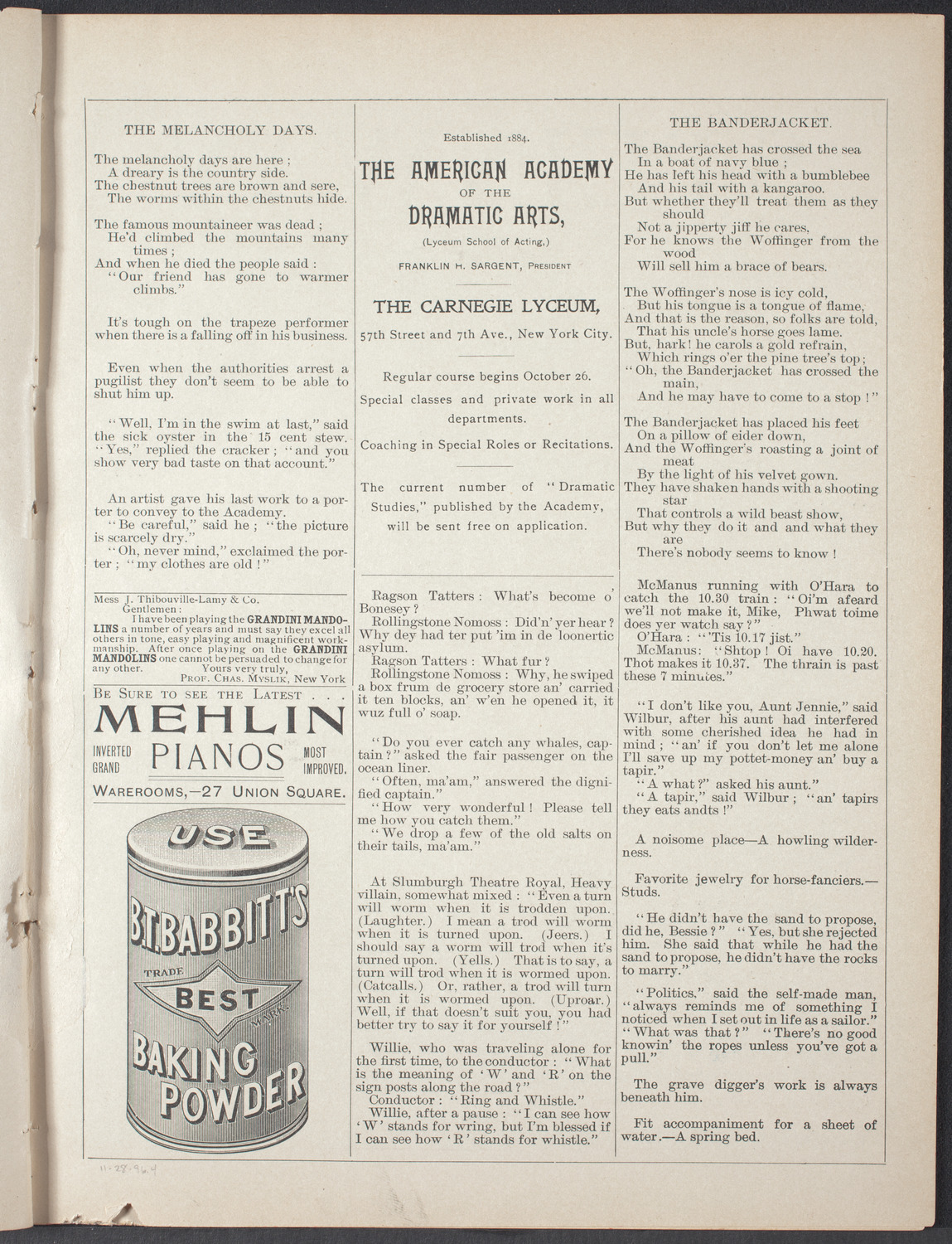 American Academy of Dramatic Arts, November 28, 1896, program page 7