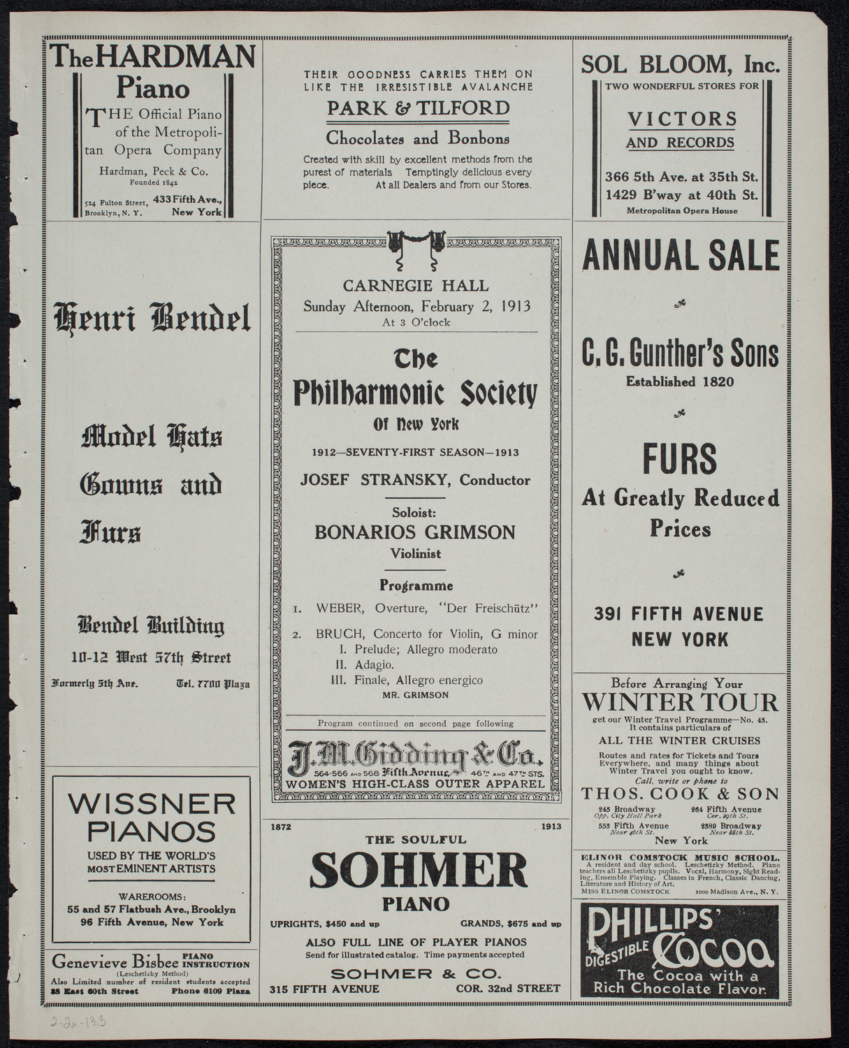New York Philharmonic, February 2, 1913, program page 5