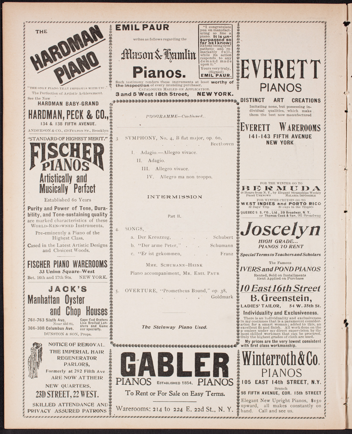 New York Philharmonic, January 26, 1900, program page 6