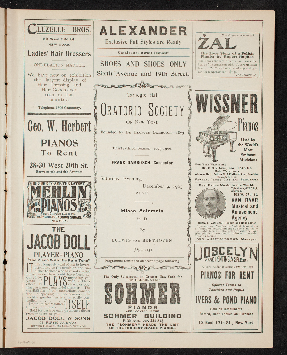 Oratorio Society of New York, December 9, 1905, program page 5