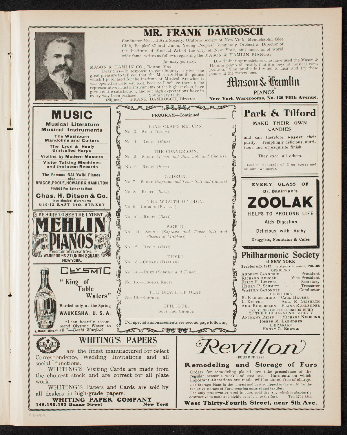 People's Choral Union, April 8, 1908, program page 7