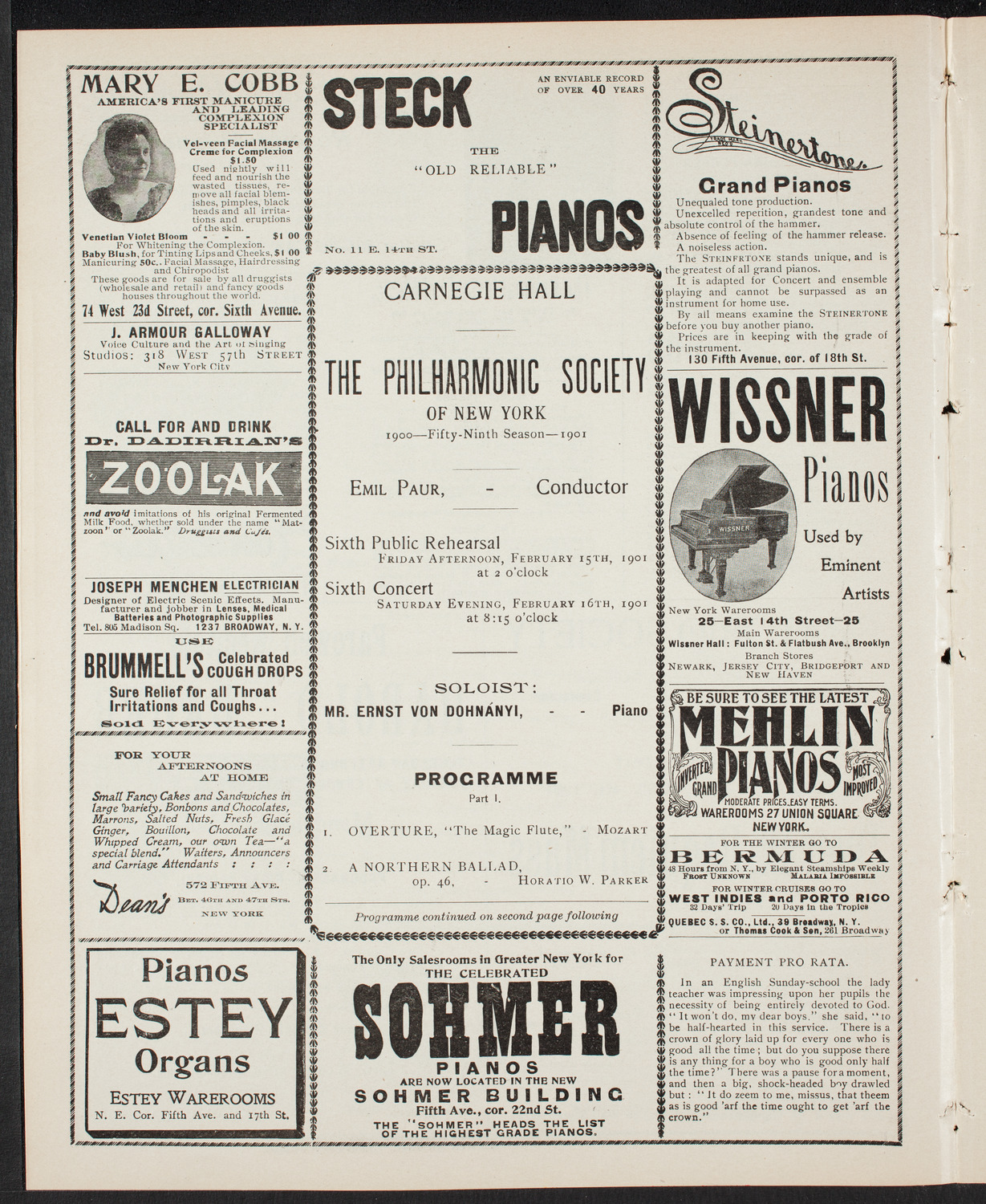 New York Philharmonic, February 15, 1901, program page 4