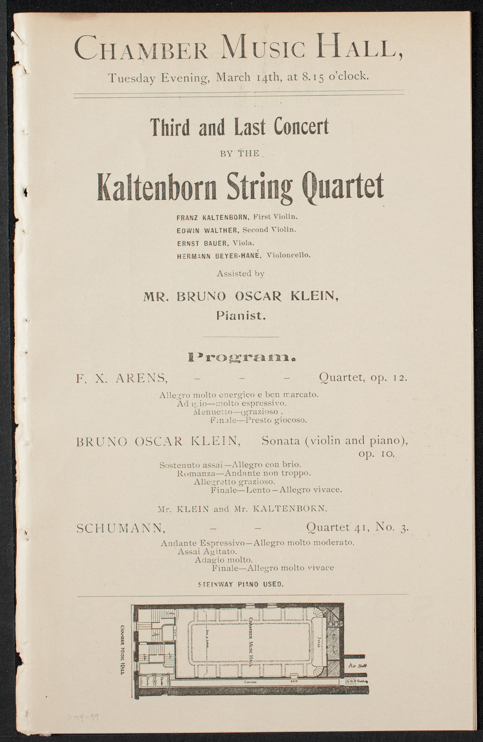 Kaltenborn String Quartet, March 14, 1899, program page 1