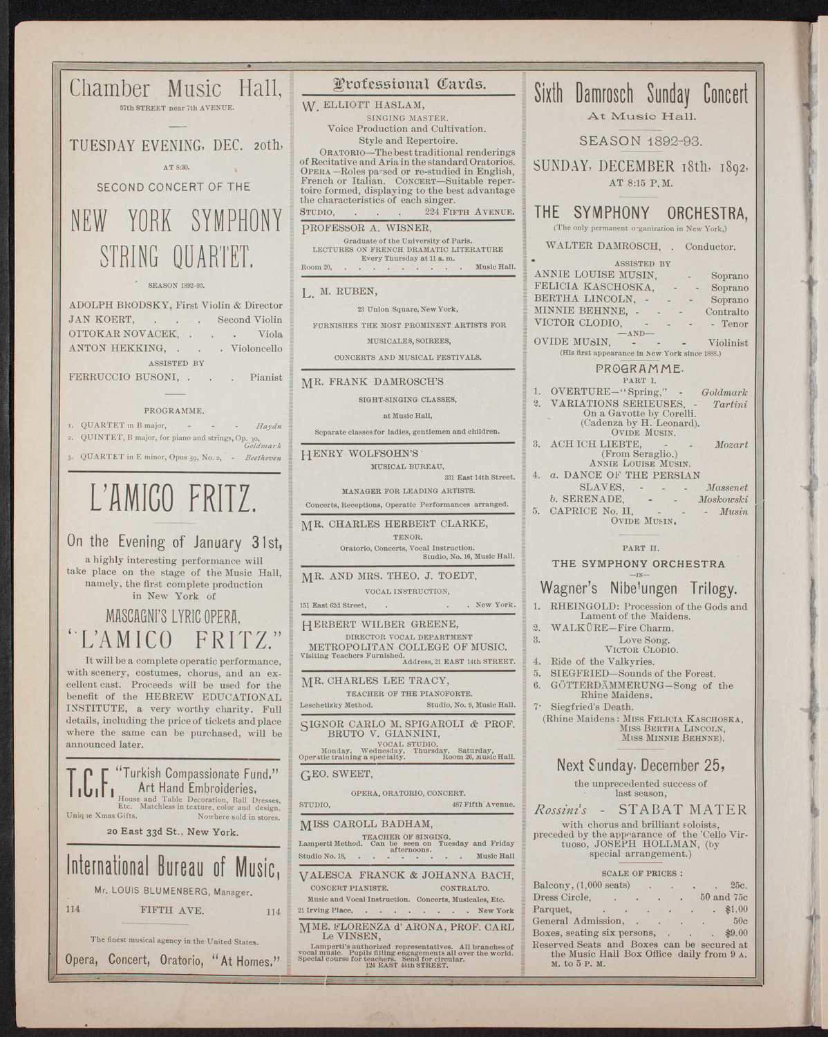 New York Philharmonic, December 17, 1892, program page 2