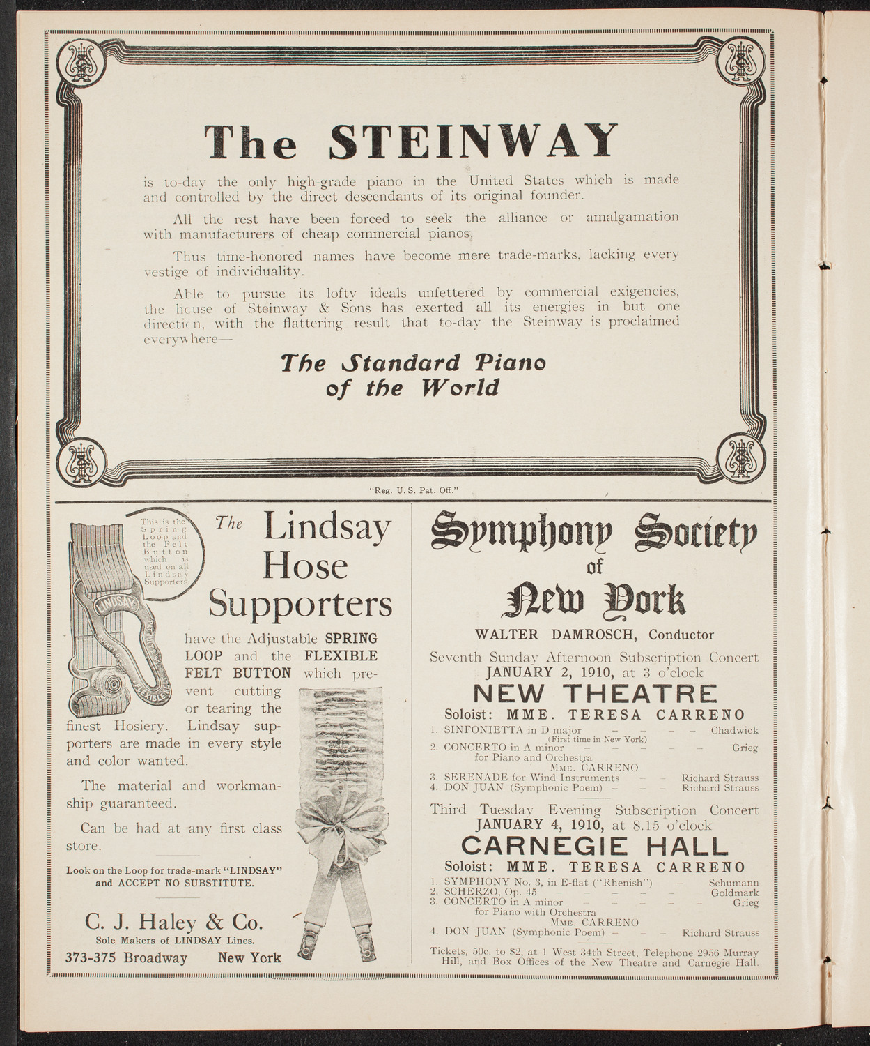 Lillian Nordica, Soprano, and Teresa Carreño, Piano, December 19, 1909, program page 4