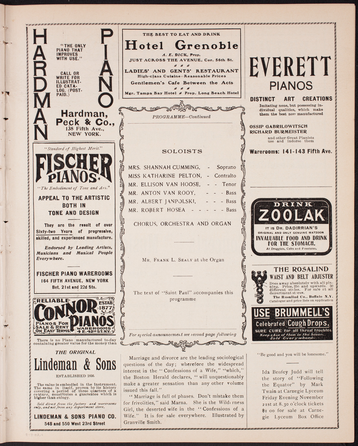 Oratorio Society of New York, November 17, 1902, program page 7